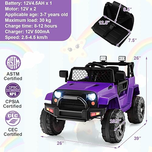 Miniatura 7 de GLACER Auto de paseo para niños de 12 V, vehículo eléctrico con control remoto parental, música, bocina, faros, función de arranque lento,