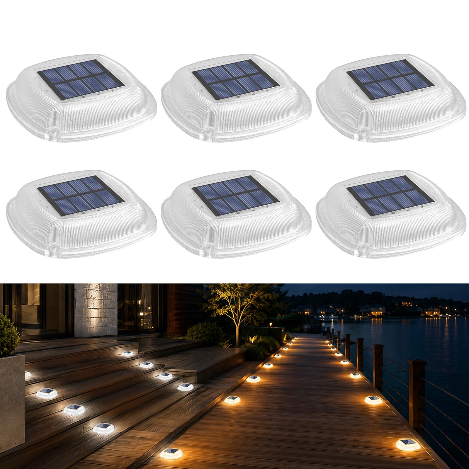 Luci Solari da Esterno Giardino,6 Pezzi Lampada Solare da Eesterno | 2 Colori in 1 Lampade Solari Impermeabili con Picchetti da Terra per Scale, Prato, Giardino (Bianco Caldo/Bianco Freddo)