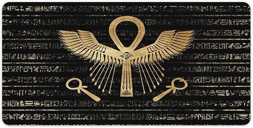Miniatura 9 de Alfombrilla de mouse para juegos vintage egipcia, impermeable, abstracta, egipcia, cultura antigua, símbolo jeroglífico de oro negro para mouse