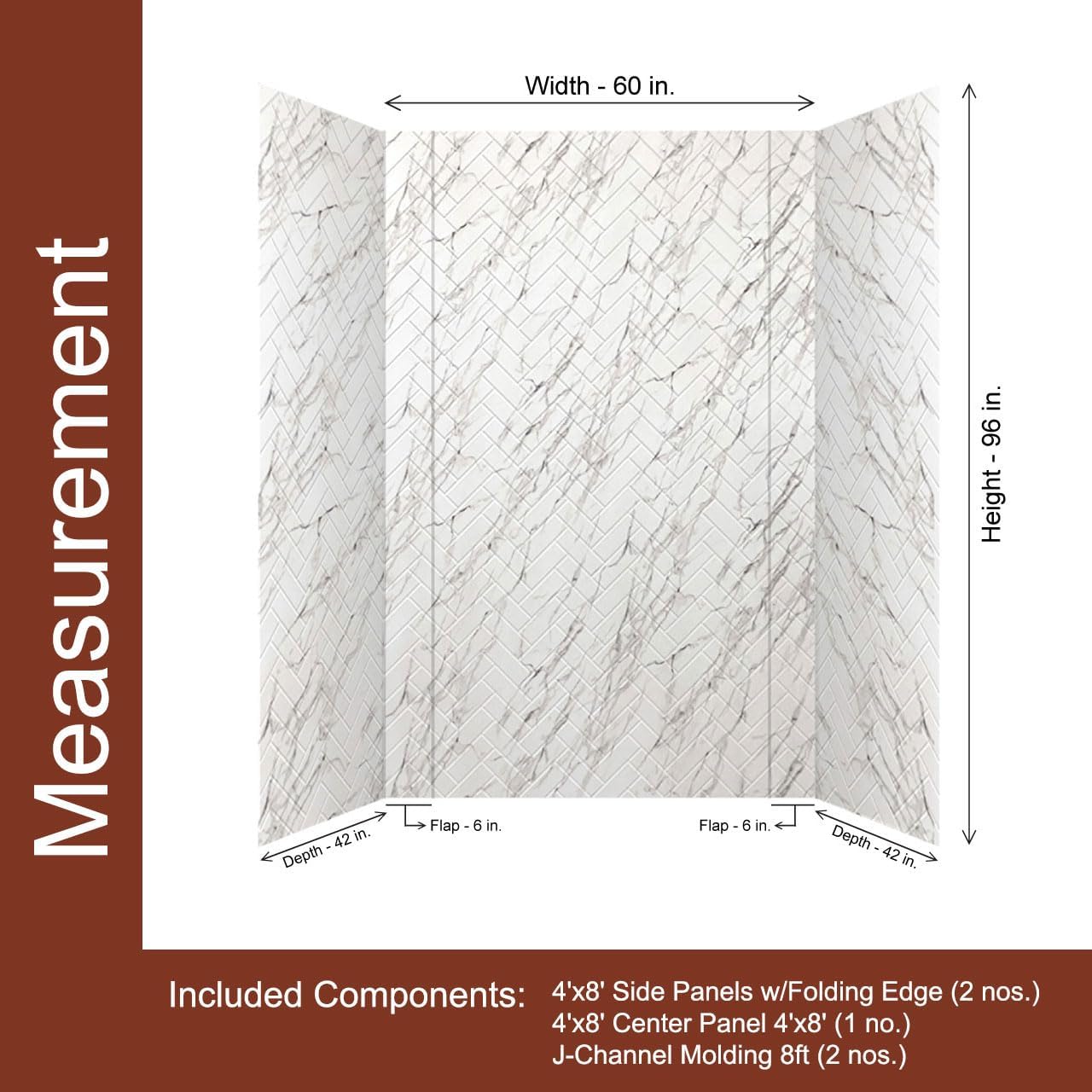 Marble Herringbone Tile PVC Tub and Shower Wall Panels
