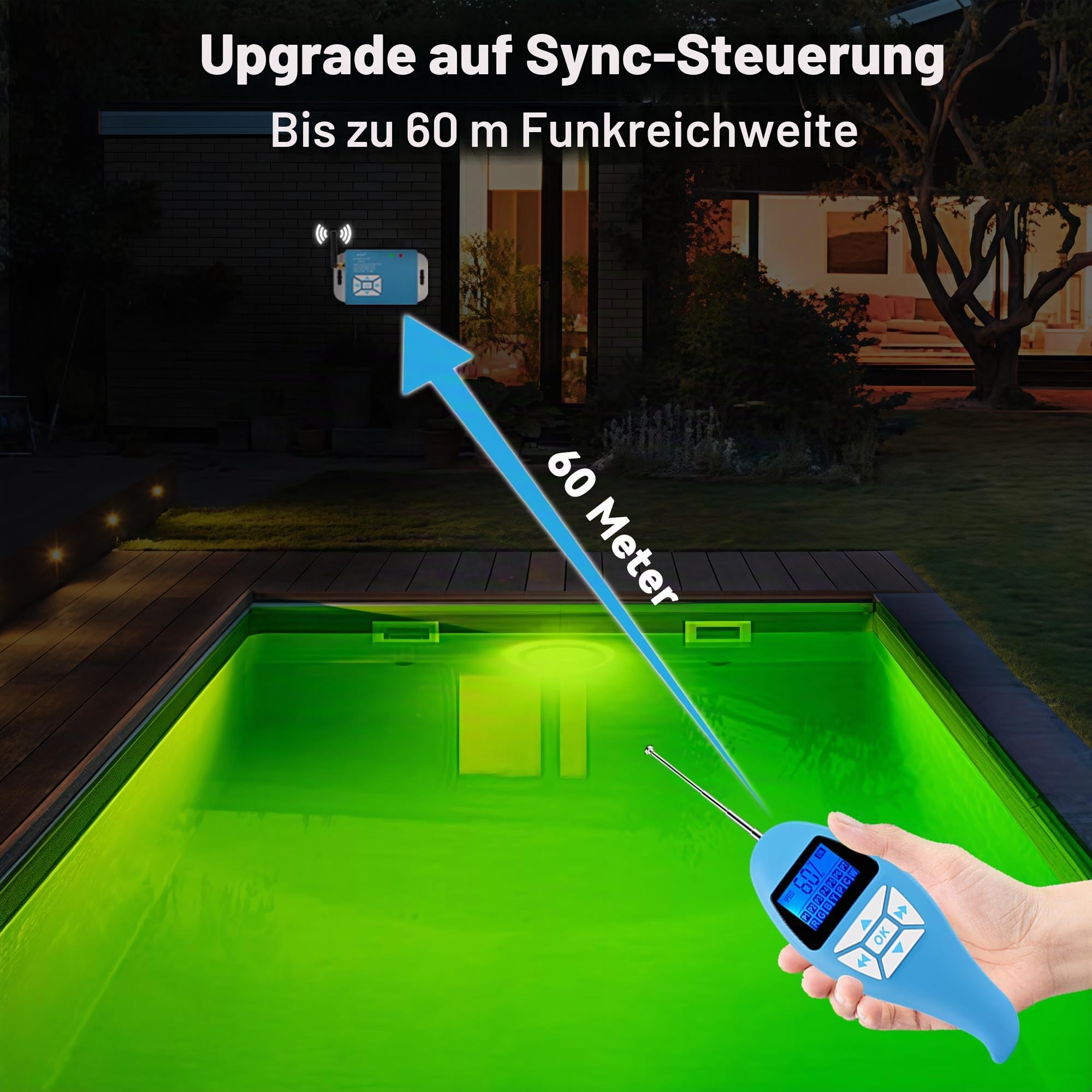 LyLmLe LED Poolbeleuchtung mit Außengewinde 1 1/2", RGB Schwimmbadscheinwerfer Synchronsteuerung 12VAC Unterwasser Poolscheinwerfer für Betonpool (15W, 2 Lampe)