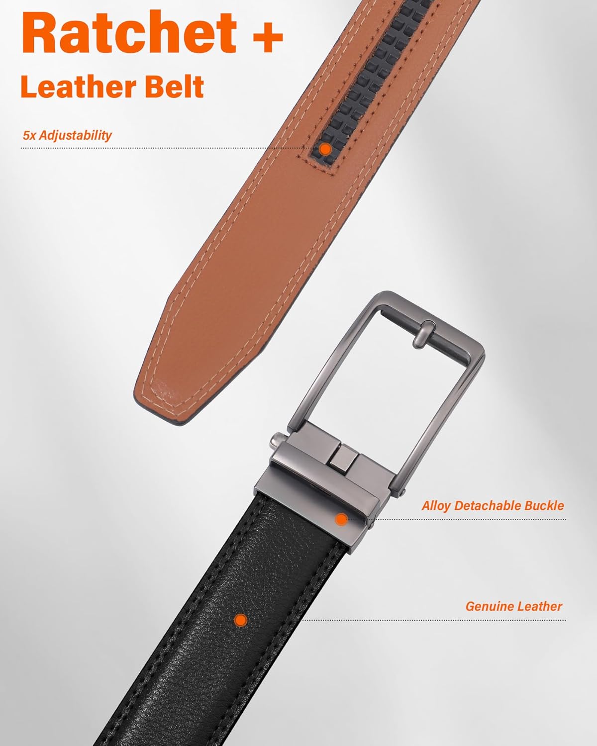 AWAYTR Men Ratchet Genuine Leather Belt - Adjustable Casual Dress Belt for Jeans with Slide Buckle - Image 4