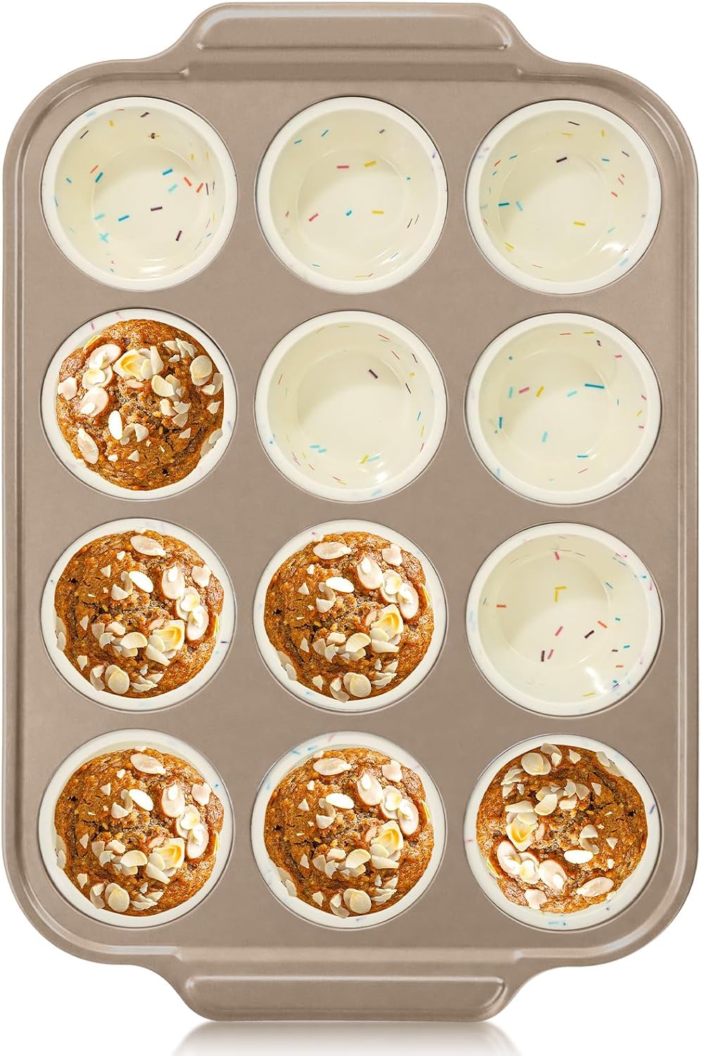 Silicone Muffin Pans for Baking with Metal Frame, 12-Cup Silicone Cupcake Pan, Egg Bite Silicone Mold, Nonstick, BPA Free, Oven & Dishwasher Safe