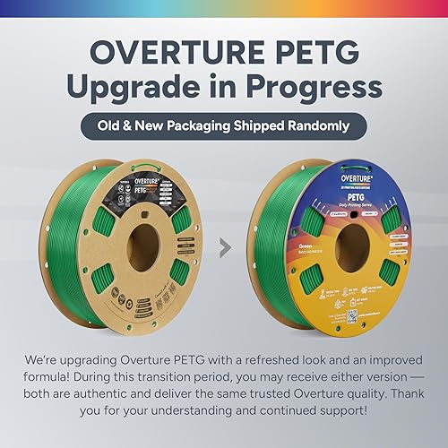 Miniatura 2 de Overture Petg - Filamento de 0.07 pulgadas con superficie de construcción 3D 7.87 x 7.87 pulgadas, consumibles para impresora 3D, carrete de 2.2