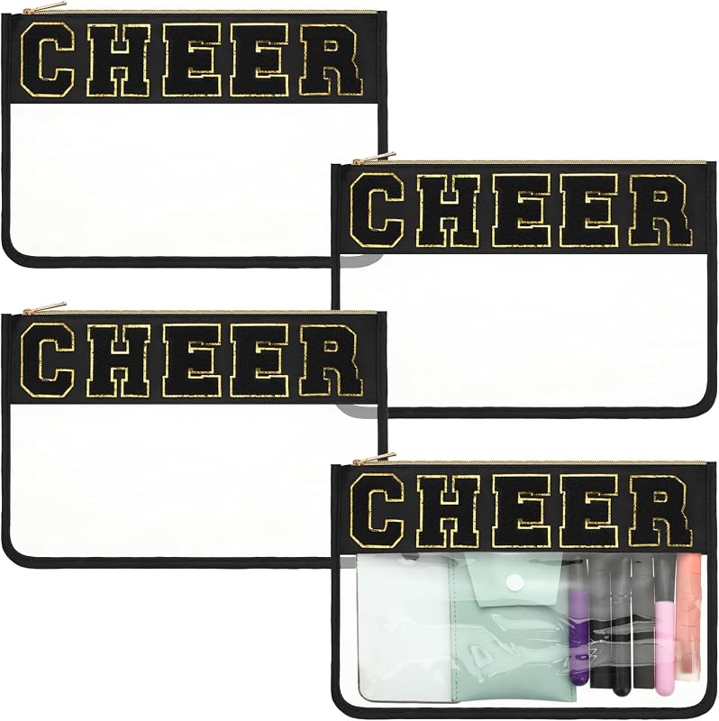 Necessaires de maquiagem Abbylike com estampa Cheer, pretas, Pacote com 4