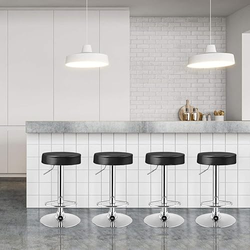 Miniatura 2 de COSTWAY Juego de 4 taburetes de bar, modernos taburetes de bar redondos giratorios sin espalda, de piel sintética sin brazos con altura ajustable,