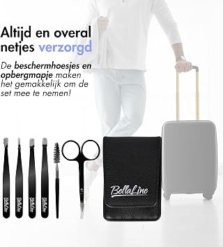 Tweezers Set - Professional Eyebrow Tweezers Set with Scissors & Brush - 6-Piece Precision Set with Case - For Eyebrows, Hairs & Splitters (Black)