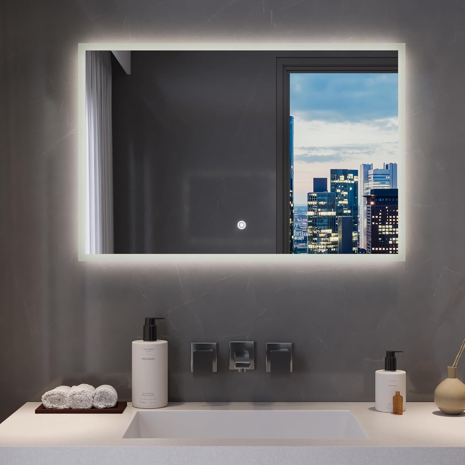 DeerValley 36'' x 24'' LED Bathroom Mirror, Bathroom Vanity Mirror with Lights, Wall Mounted Smart Mirror with Anti-Fog, 3 Colors, Dimmable, Time Mode Control, Memory Function, Touch Switch