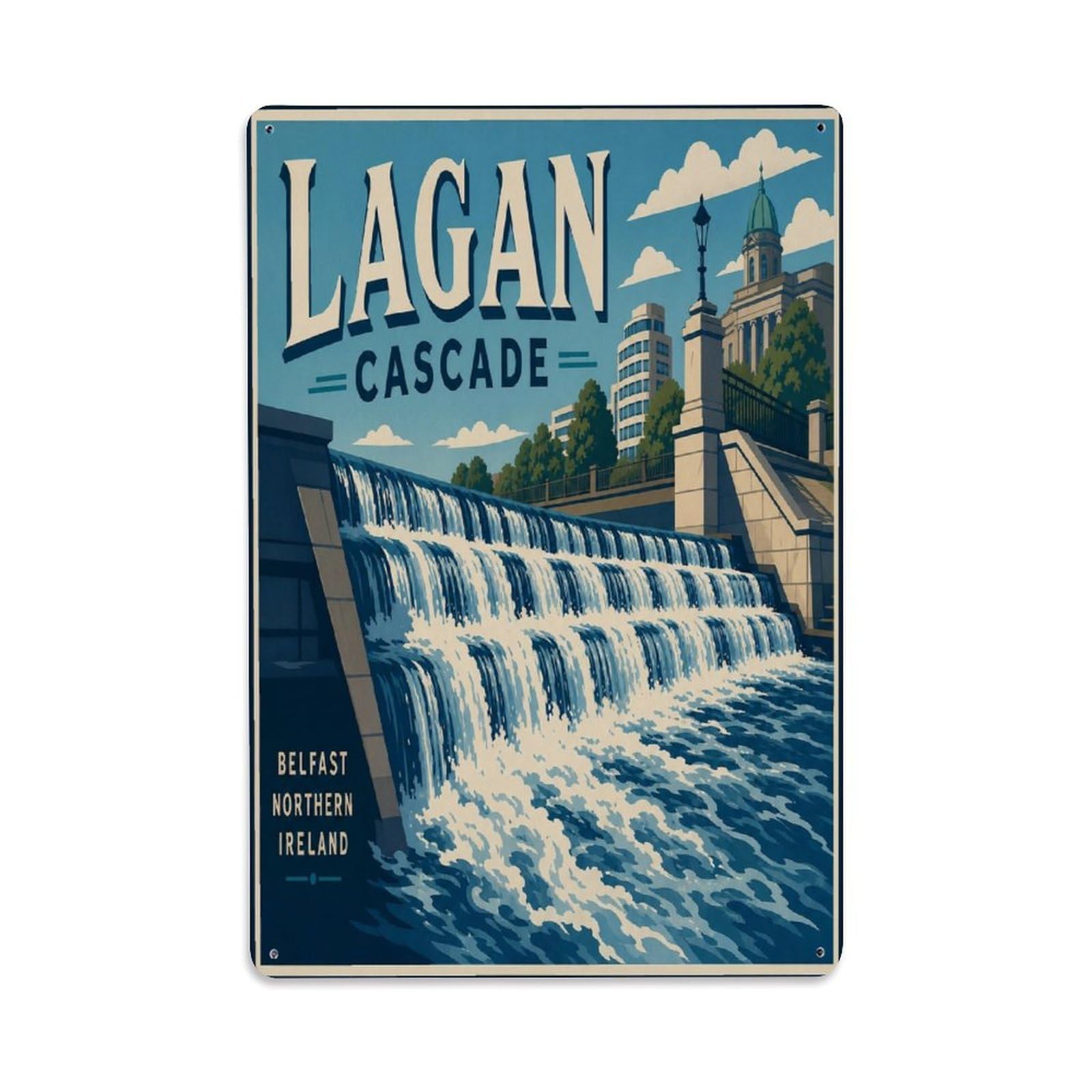 Belfast Lagan River Retro Ireland Landmark Metal Tin Sign Plaque Wall Decor for Cafe, Man Cave, Club Bar, Office, Home Garden Round Metal Poster 8x12Inch