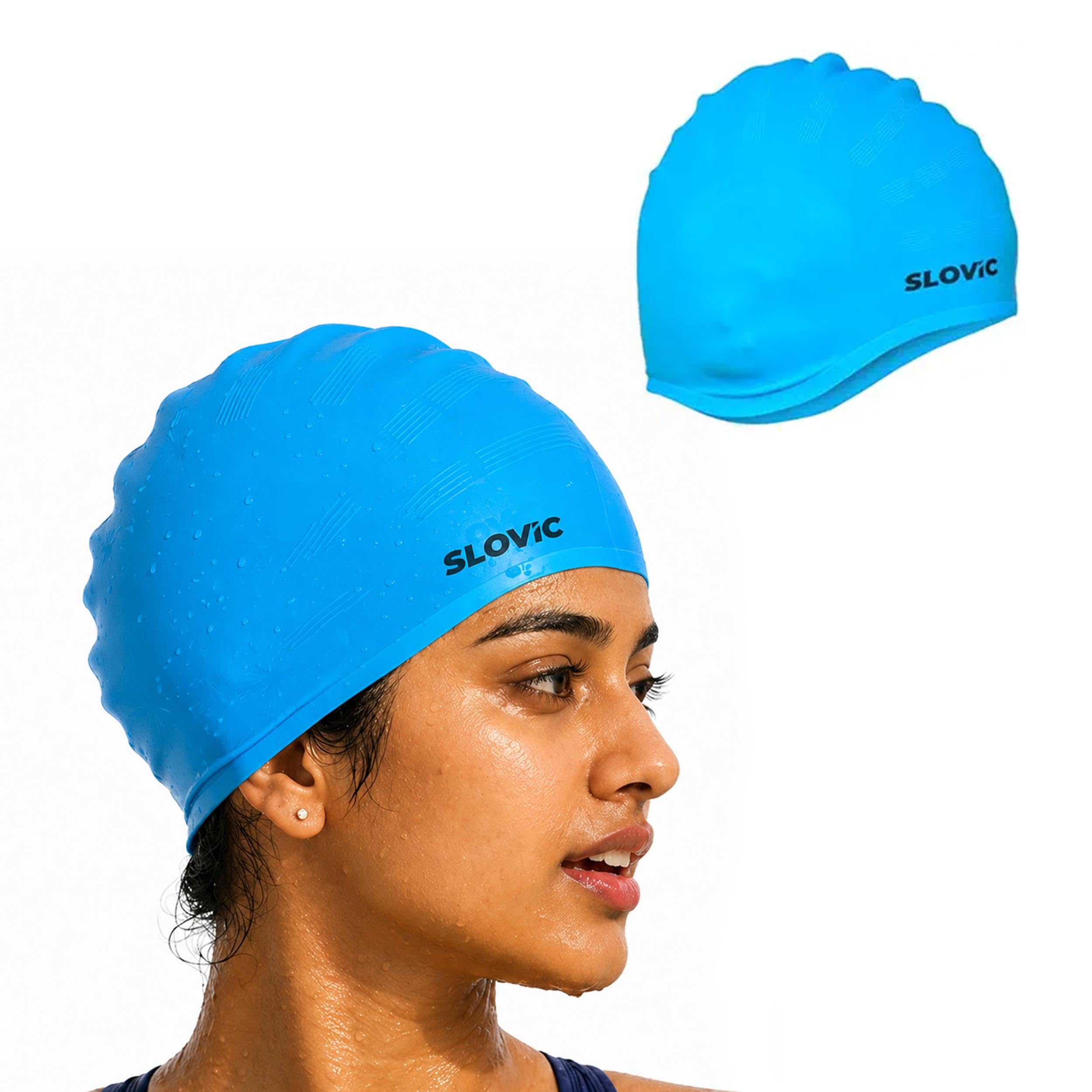 Slovic Swimming Cap for Men & Women [Light Blue] | Swimming Caps for Women with Long Hair | Swimming Accessories for Men & Women |Unisex & Waterproof Silicon Cap to Prevent Chemical Damage | Free Size-image-45