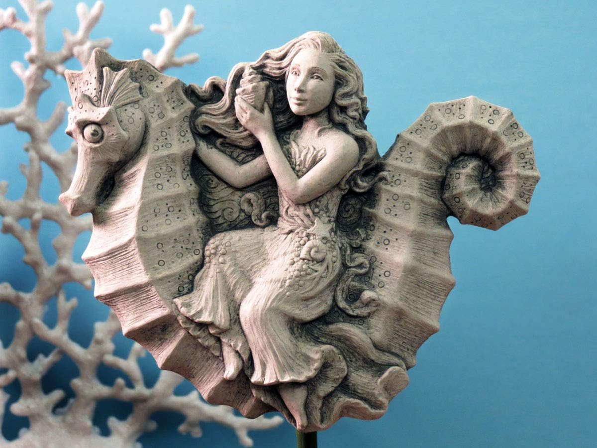 Carruth Studio, Sea Fairy Outdoor Garden Wall Plaque Sculpture, Original Sculpture Handcrafted in Stone, Artisan Made
