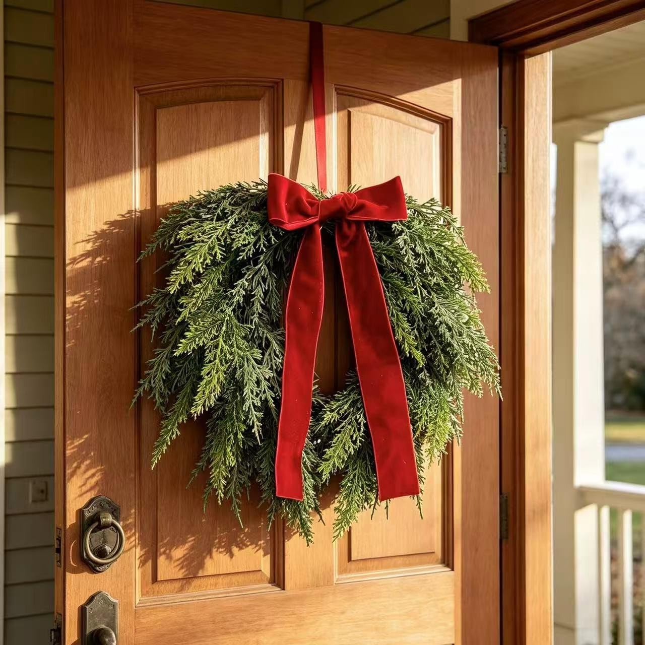 Künstlicher Weihnachtskranz Rot 50cm mit Samtband(60cm)