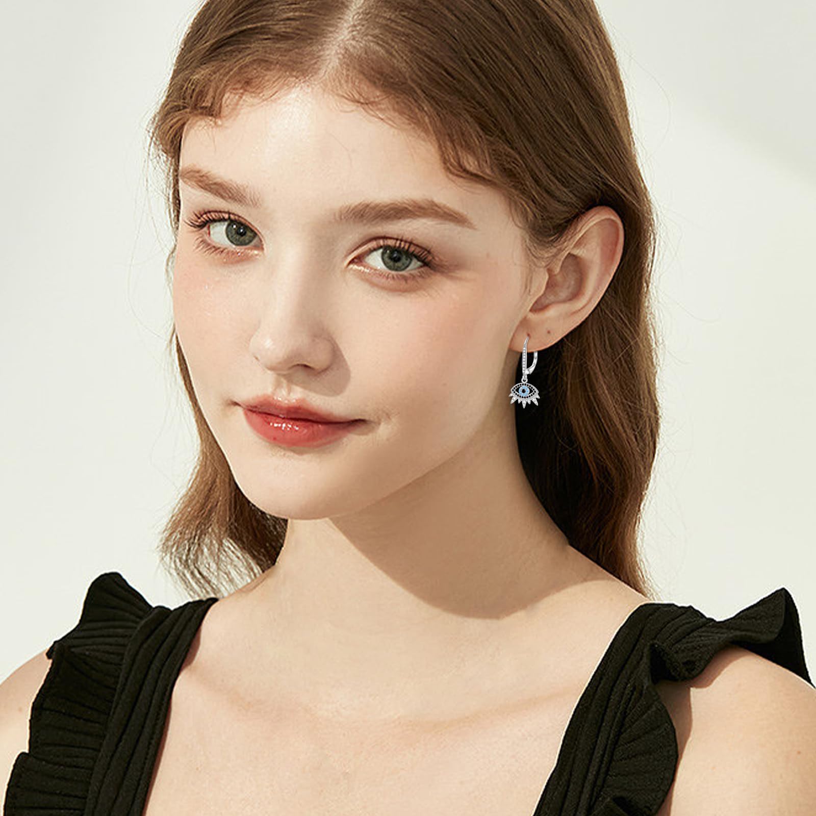 Pendientes de plata de ley con cierre de palanca de mal de ojo, aretes colgantes de ojo malvado, protección de amuleto, joyería de regalo para mujer, Plata de ley, Sin información