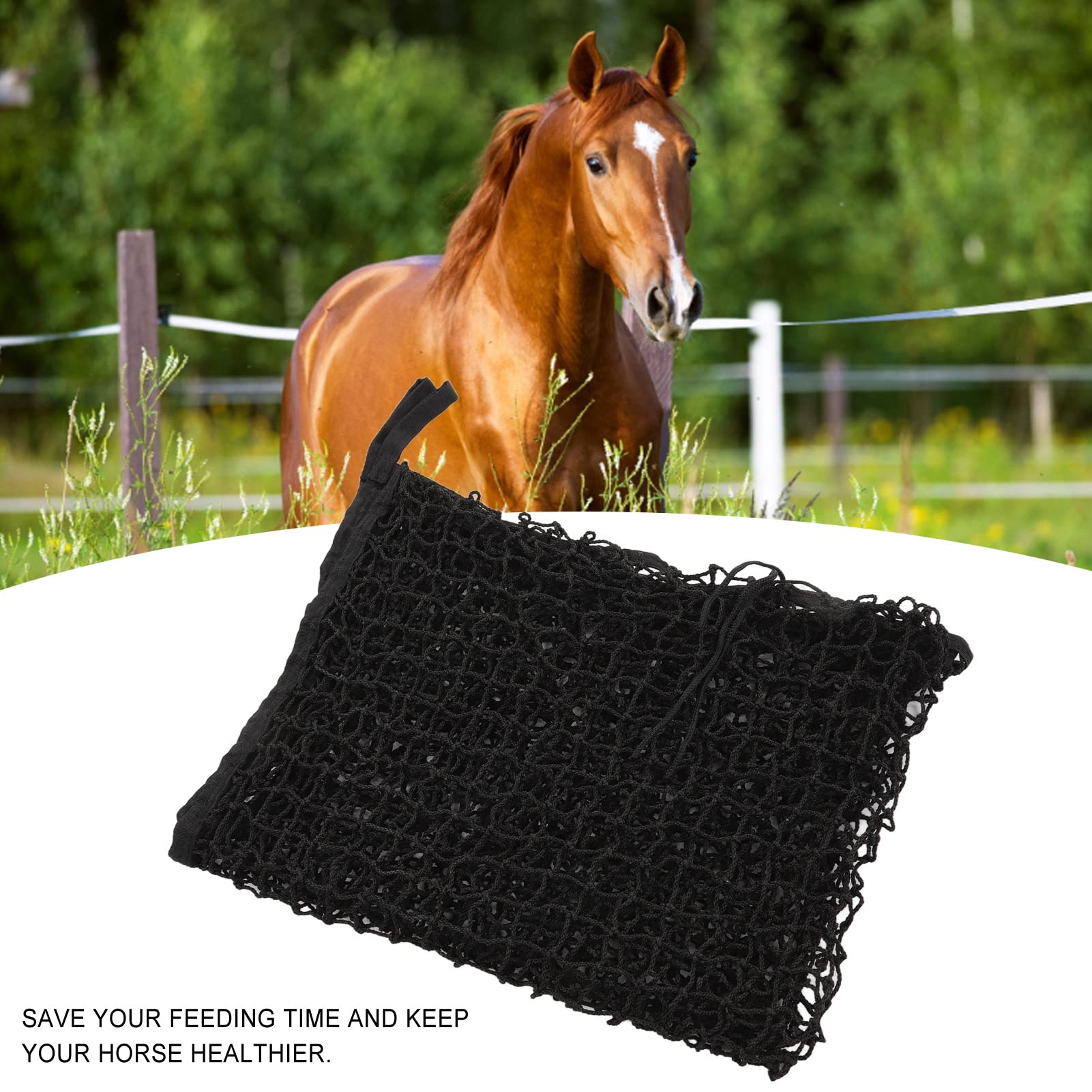 Lot de 2 filets à foin à alimentation lente pour chevaux, sacs d' alimentation à foin avec trou de 5,1 x 5,1 cm, filets à foin en nylon, sacs à foin pour chevaux