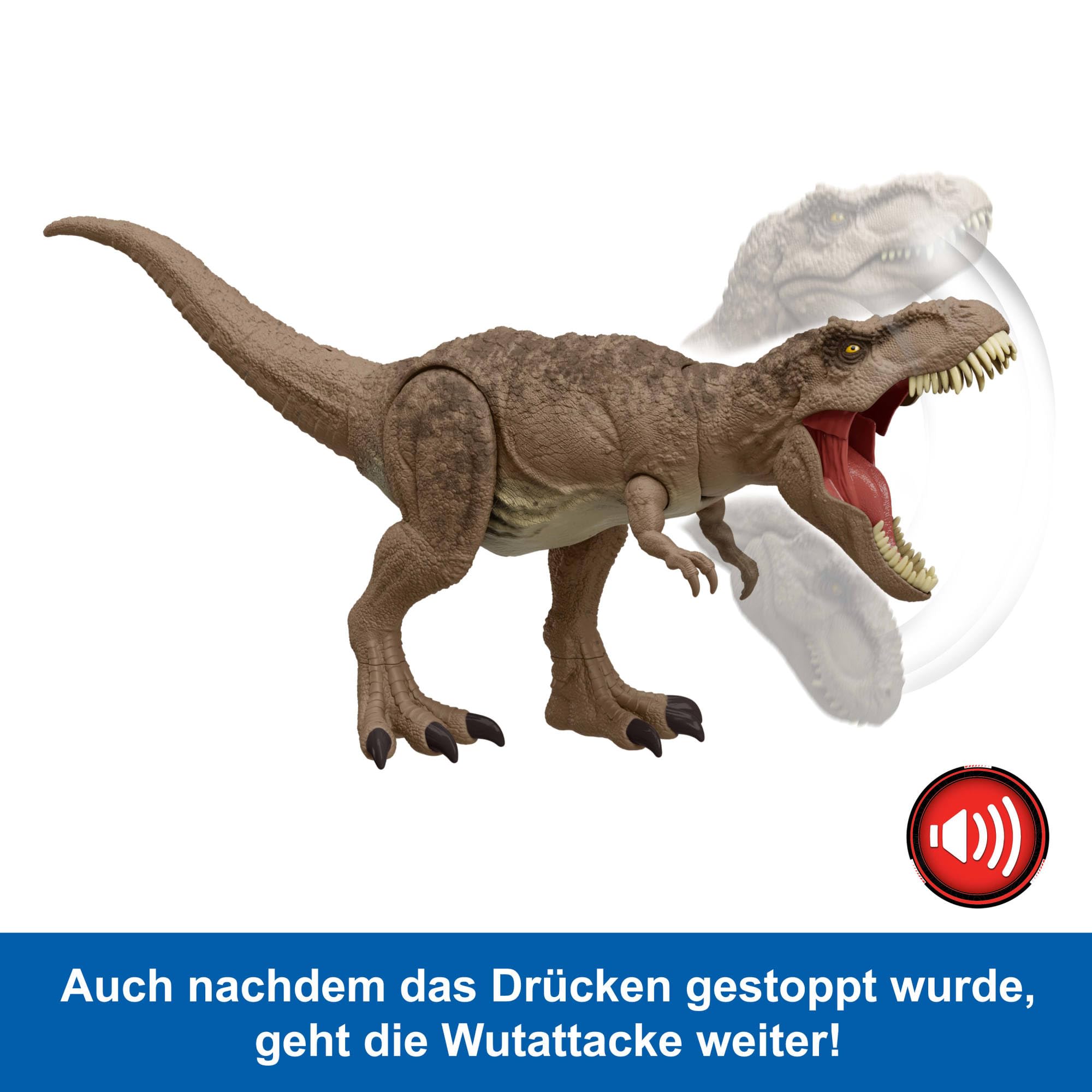 Mattel Jurassic World: Die Chaostheorie Netflix - All-Out Attack Tyrannosaurus Rex Dinosaurier Actionfigur-Spielzeug, T-Rex mit Stampfattacke, Beißen und Brüllen & hochentwickelten Kampfstacheln,HXF54