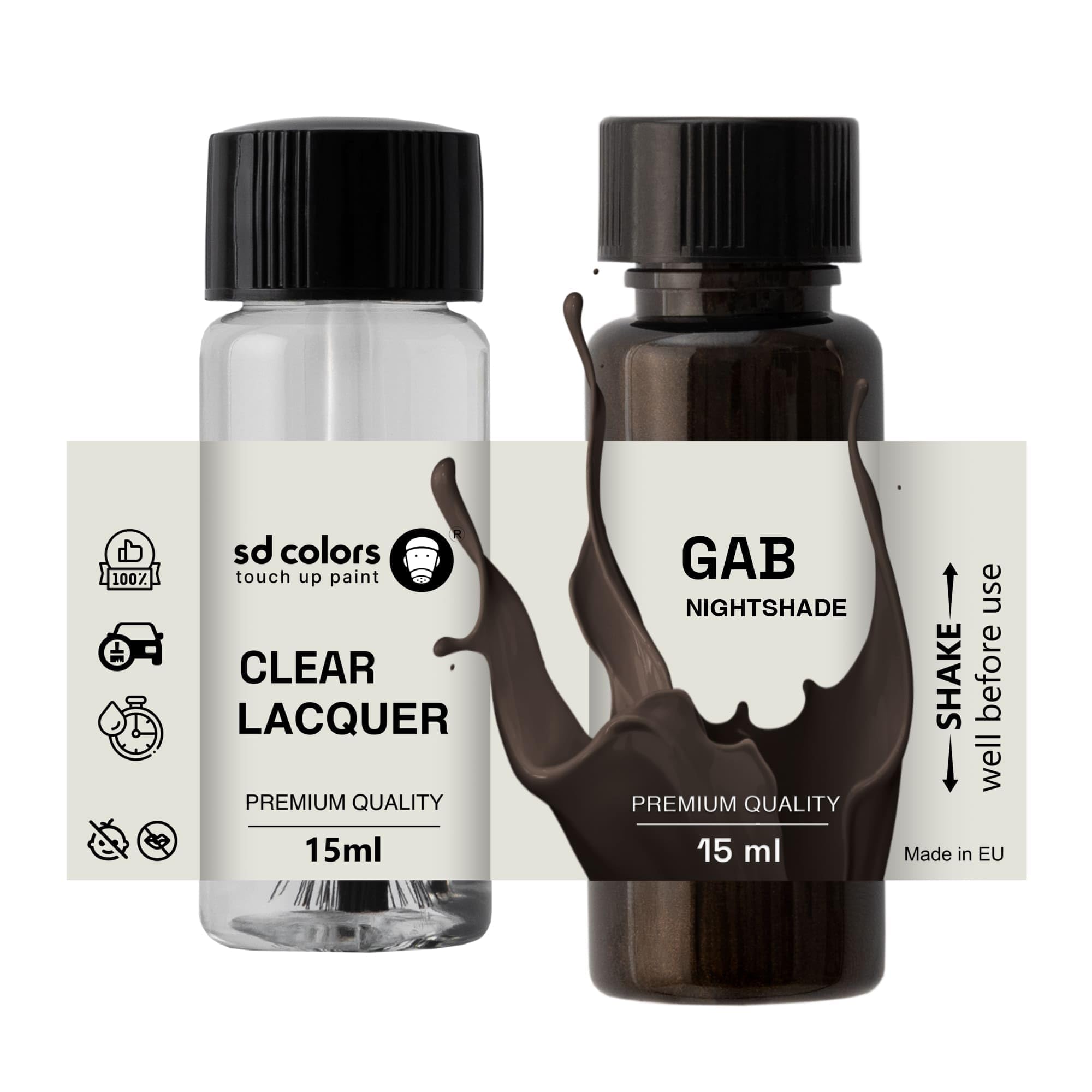 Sd Colors Paint+Lacquer Nightshade Gab New Touch Up Paint 15 Ml Repair Scratch Chip Brush Color Code Gab Nightshade (Paint+Lacquer)