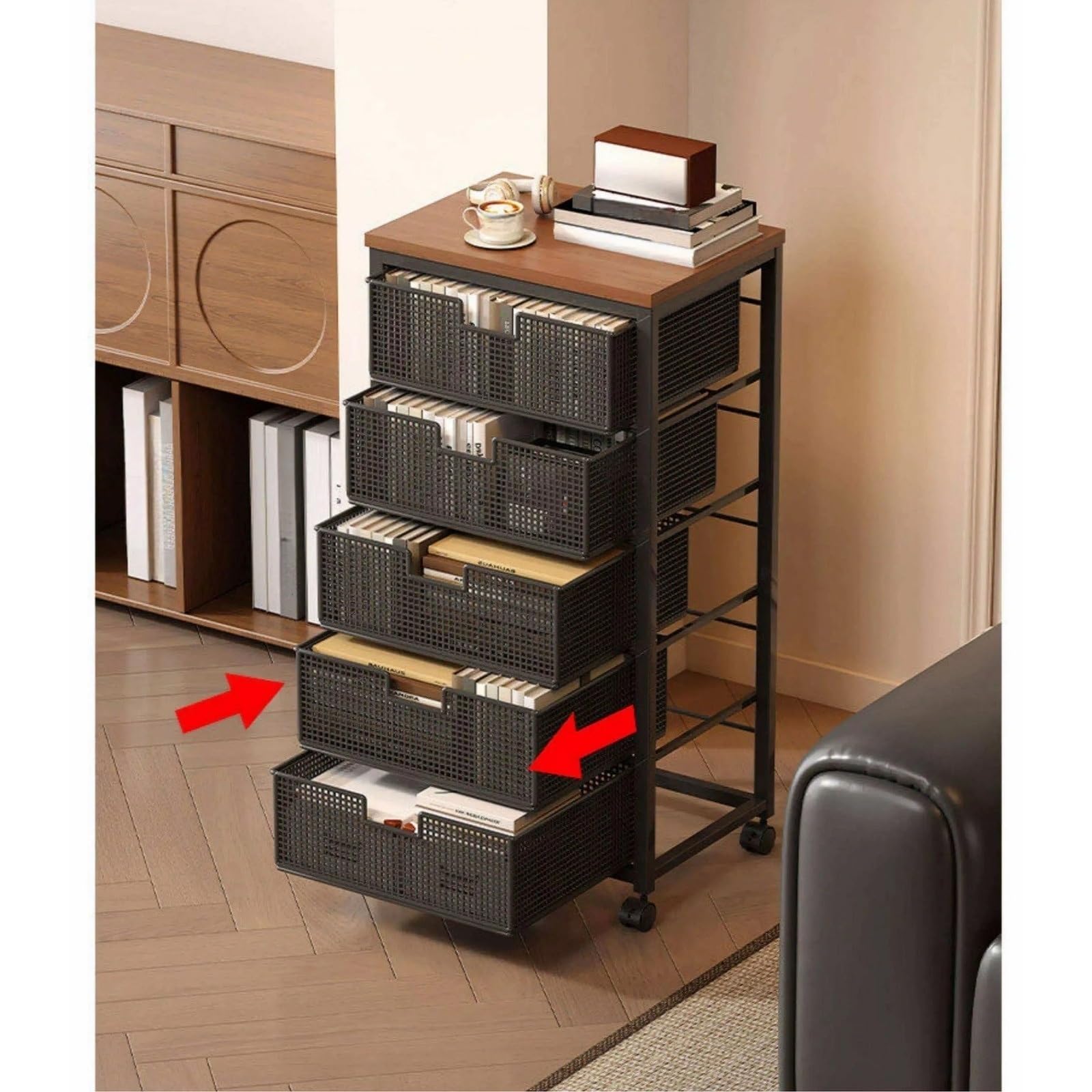 Magazzinaggio Carrello portaoggetti con ruote cassetti, porta snack rimovibile a 6 livelli e for giocattoli(Nero)