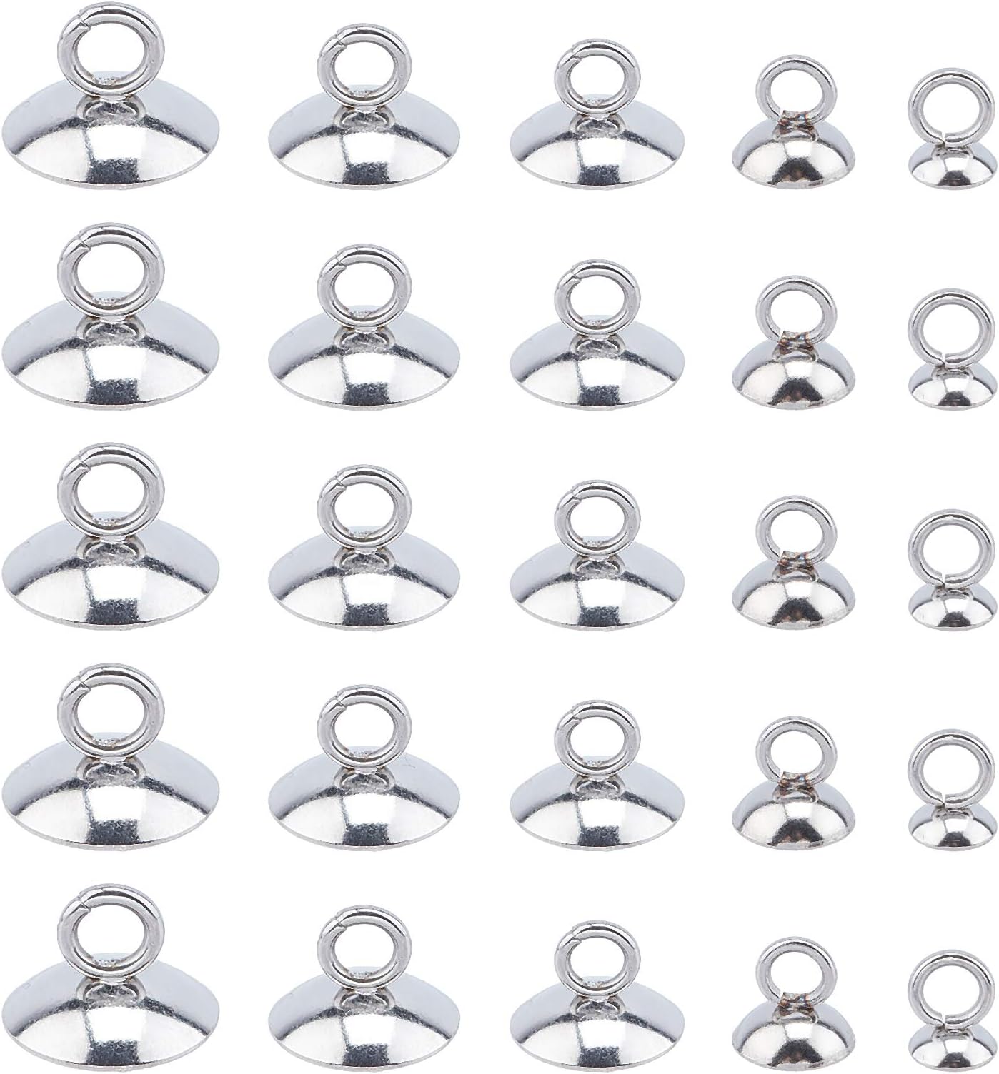 UNICRAFTALEUNICRAFTALE 5 Sizes 5-7mm Long 100pcs Bead Cap Pendant Bails 304 Stainless Steel Round Bails Clasp Dangle Charm Bead Pendant Connector Findings for Pendant Necklace Jewelry Making