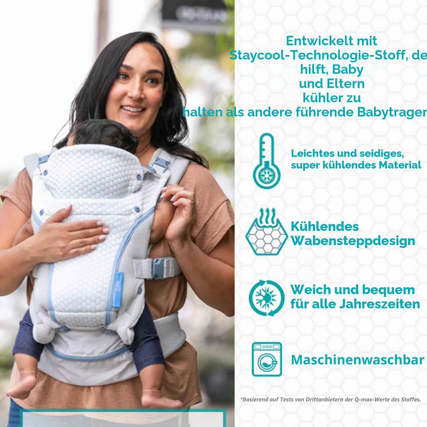 Infantino StayCool 4-in-1 Babytrage, Ergonomisches Design, mit Praktischem Aufbewahrungsfach, Geeignet für Neugeborene und Kleinkinder 3,63–18,14 kg, Grau