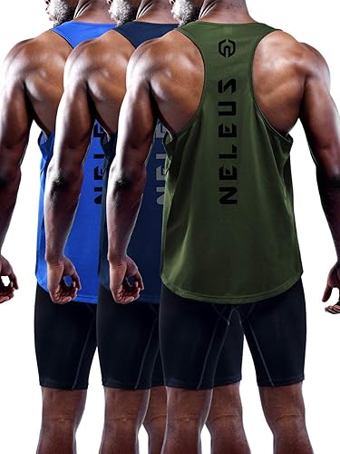 NELEUS Men's 3 Pack Dry Fit Y-Back Muscle Tank Top