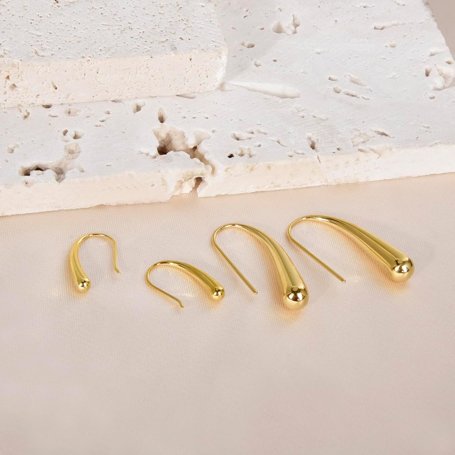 Teardrop Hook Earrings Stainless Steel Waterdrop Pull Through Drop Dangle Earrings Minimalist Jewelry for Women - Image 5