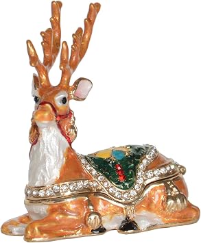 Christmas Reindeer Trinket Box Jewelry Box Hand Painted Decorative Box with Hinged Lid Ring Earring Holder Holiday Figurine Collectible