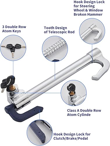 Miniatura 6 de Dispositivo antirrobo para volante de automóvil, bloqueo de freno de pedal de volante, doble gancho retráctil, productos de seguridad