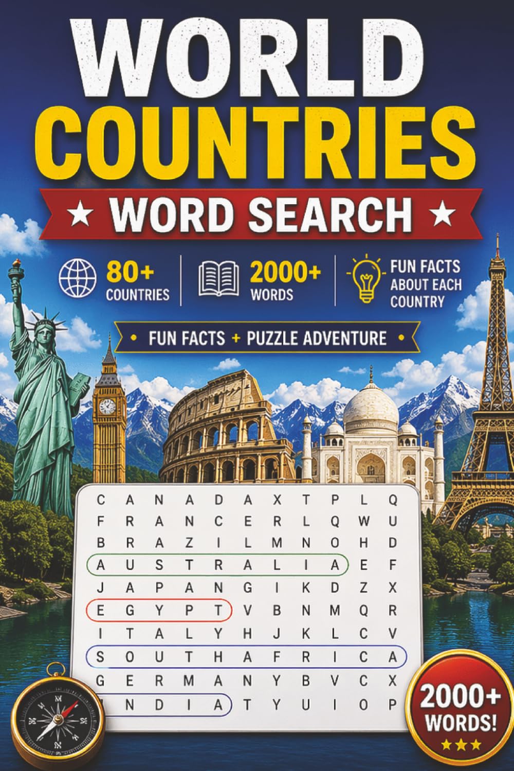 World Countries Word Search: Explore 80+ Countries with Fun Facts, 2,000+ Words, Geography Trivia, and Educational Puzzle Challenges