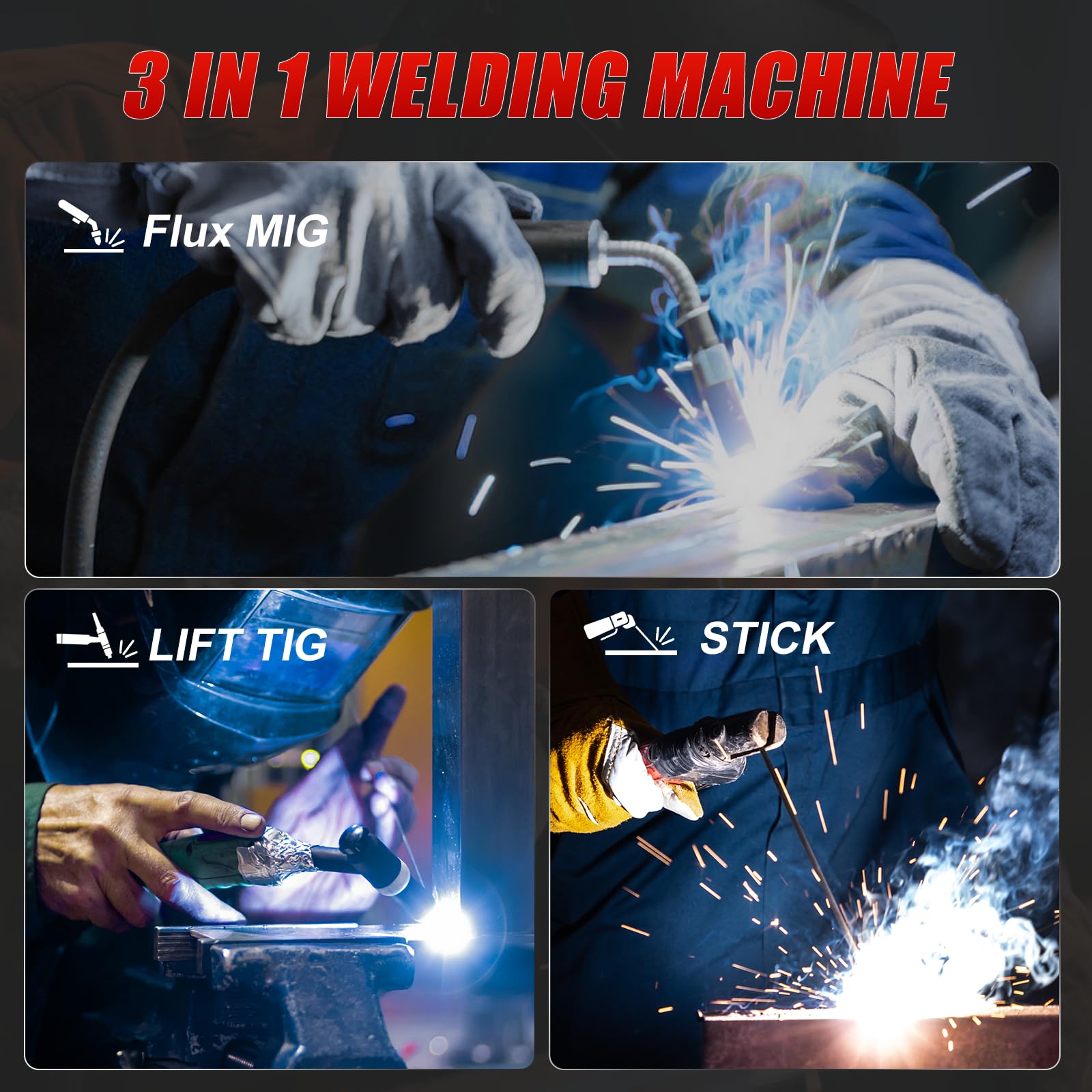 145A MIG Lutownica, 3 w 1 rdzeń przepływowy/podnoszący TIG 110 V bezgazowa spawarka prętowa IGBT z kontrolą synergii do naprawy metali i projektów DIY