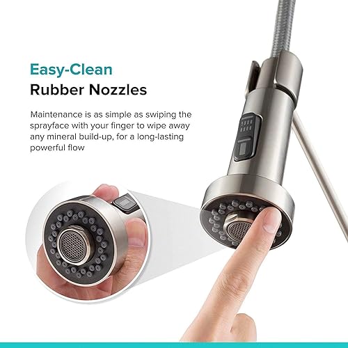 Miniatura 8 de Kraus Bolden Grifo de cocina de estilo comercial de una sola manija con 2 funciones, tirable hacia abajo en acero inoxidable, KPF-1610SS