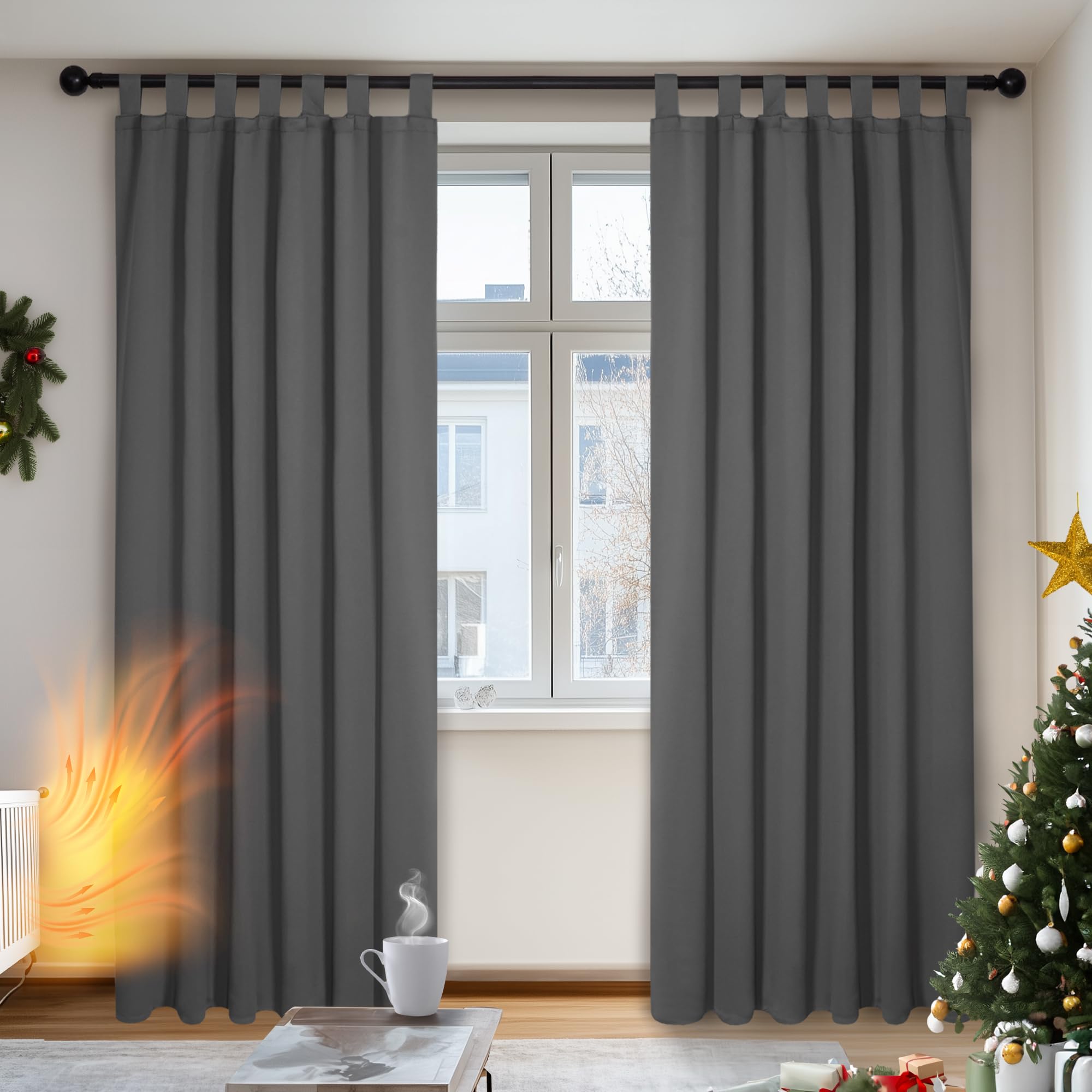 Deconovo Blickdichter Vorhang mit Schlaufen Verdunkelung Dicke Gardinen Wohnzimmer Thermogardinen gegen Kälte Vorhänge Schlafzimmer Verdunklungsvorhänge, 145x140 cm(HöhexBreite), Dunkelgrau, 2er Set