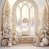 Vista 6 de ULTNICE Calcomanía de pared con texto en inglés «Merry Christmas», para despegar y pegar, con copos de nieve extraíbles, papel tapiz para fiestas