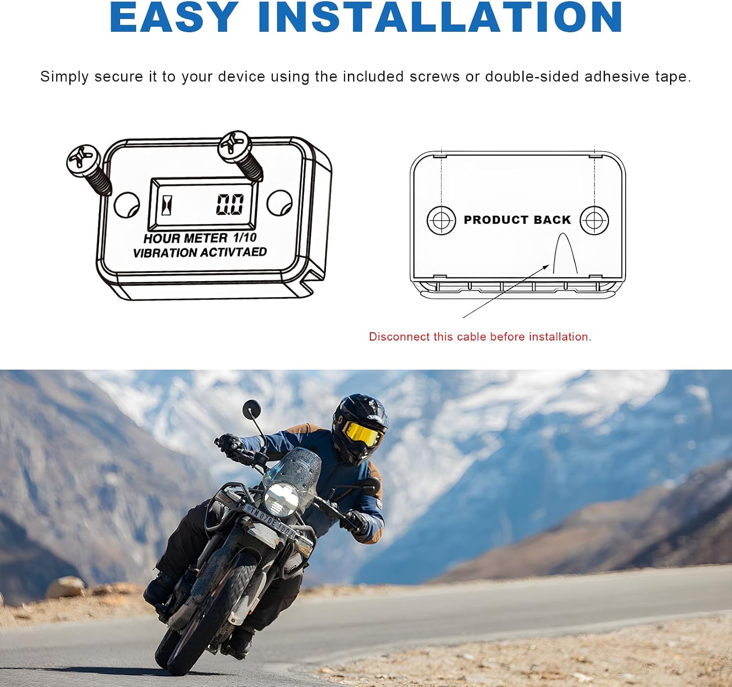 Vibration Hour Meter, Waterproof Digital LCD Hour Gauge Maintenance Reminder, Tiny Vibration Activated Time Counter for Motorcycle Generator Compressor, Motorcycle Accessories