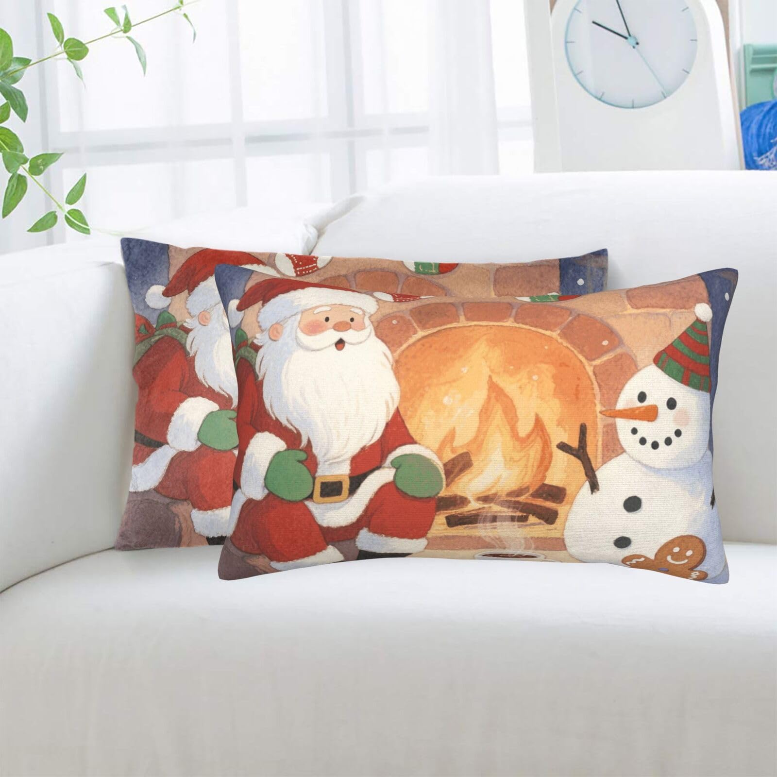 2 Pack Standard Pillowcases Sets, Ultra Soft Comfort Microfiber Plush Pillow Cases Santa Claus and Snowman Decorative Throw Pillow Cover with Hidden Zipper for Bedroom, Sofa, Couch,20"X30"