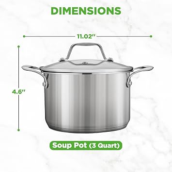 NutriChef 3-Quart Stainless Steel Soup Pot - 18/8 Food Grade Heavy Duty Cookware, Stock Pot, Stew Pot, Simmering Pot Kitchenware w/See Through Lid, Dishwasher Safe, For Induction Gas Ceramic Cooktops