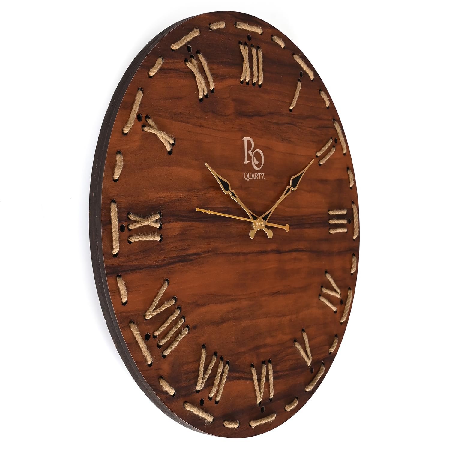 Vintage Wooden Wall Clock - Roman Dial, Golden Details -6