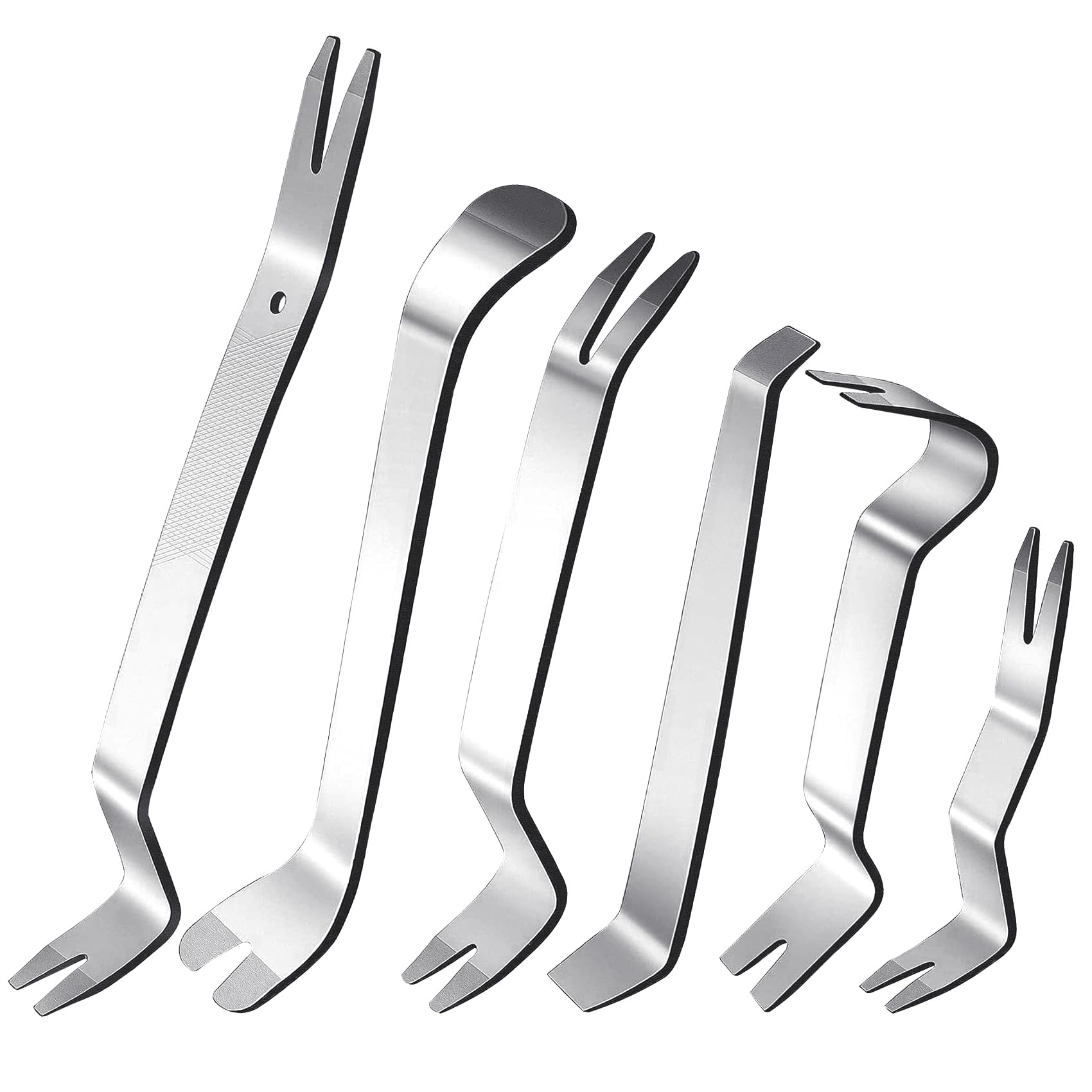 6PCS Metal Trim Panel Removal Tool, Metal Pry Tool, Fastener Removal Tool, Automotive Door Panel Removal Kit for Stereo Radio Panel, Dashboard (Silver)