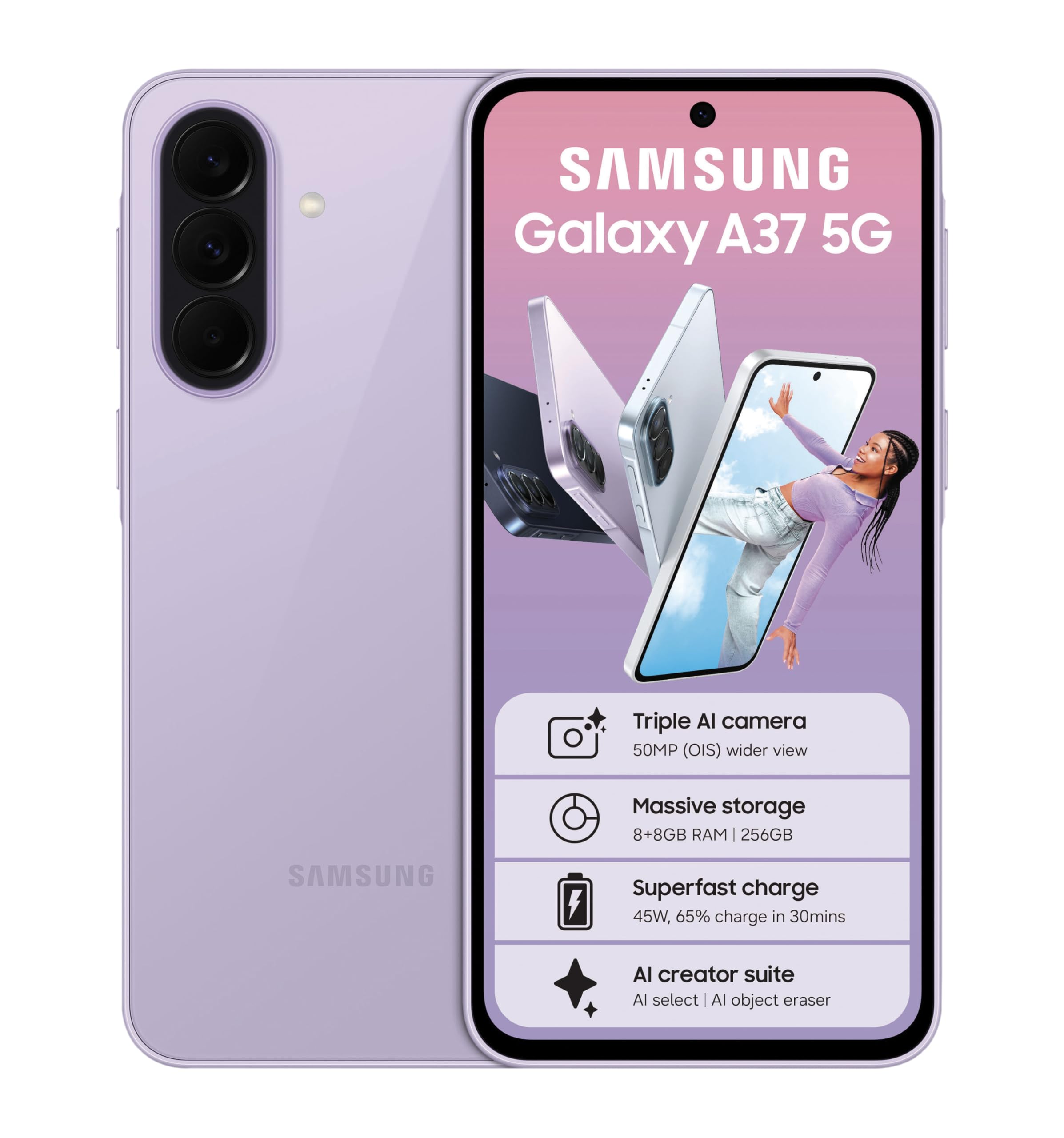 Samsung galaxy a37 5g 8gb 256gb smartphone, awesome lavender :  amazon. Co. Za: electronics