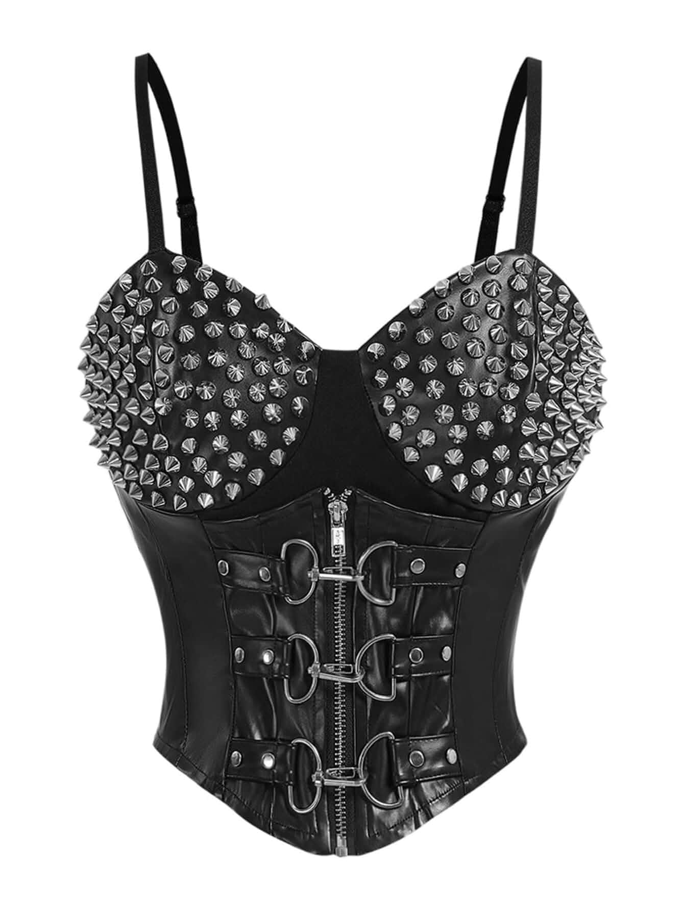 WDIRARA Women's Punk Rivet Cami Tops Y2k Bustier Crop Tops | Spaghetti Strap，Gothic 2000s