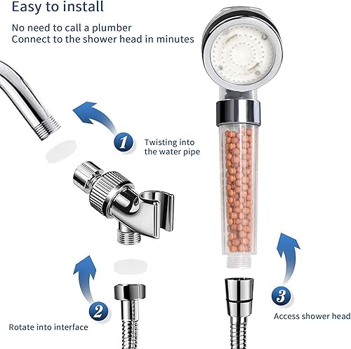 Miniatura 6 de APzek Cabezal de ducha LED con manguera y soporte de brazo de ducha, cabezal de ducha de mano de alta presión con filtro de ahorro de agua que