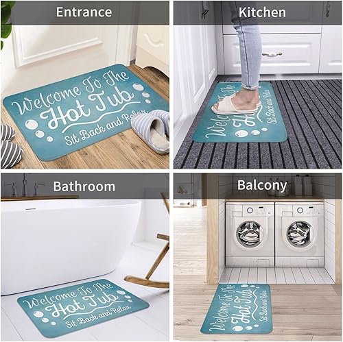 Miniatura 5 de Bibilboi Tapete con texto en inglés Welcome to The Hot Tub Sit Back and Relax, antideslizante, absorbente, resistente a la suciedad, tapete de