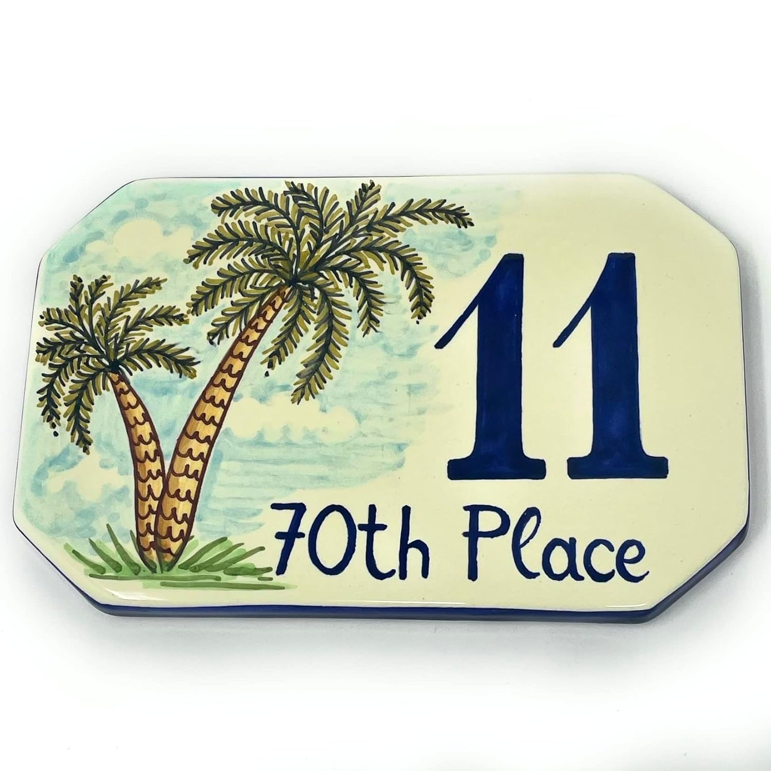 CERAMICHE D'ARTE PARRINI - Italian Ceramic Art Pottery Tile Custom House Number Civic Address Plaques Hand Painted Decorated Palms Made in ITALY Tuscan