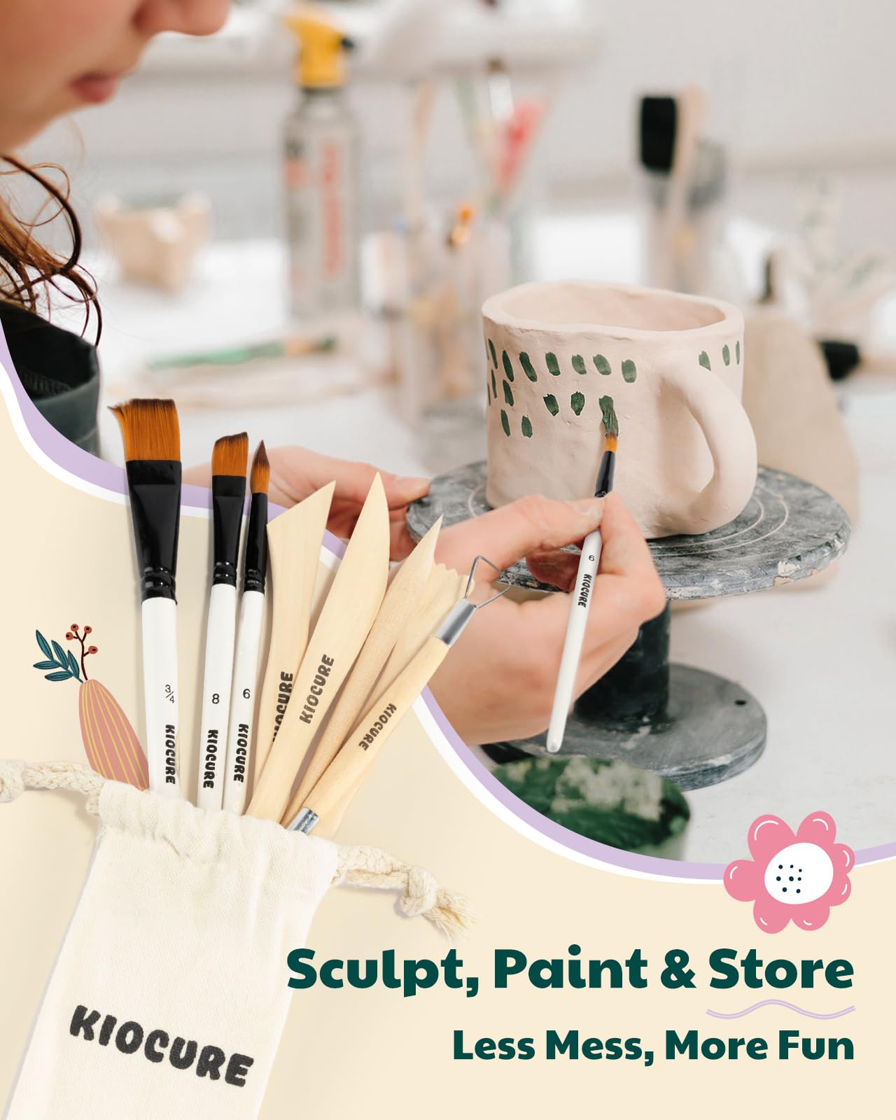 Töpferset für Zuhause Pottery Set: Ton zum Töpfern lufttrocknend für Erwachsene, DIY Set Erwachsene Ton Set mit Modellierwerkzeug, Acrylfarben, Töpfern Zuhause für Anfänger