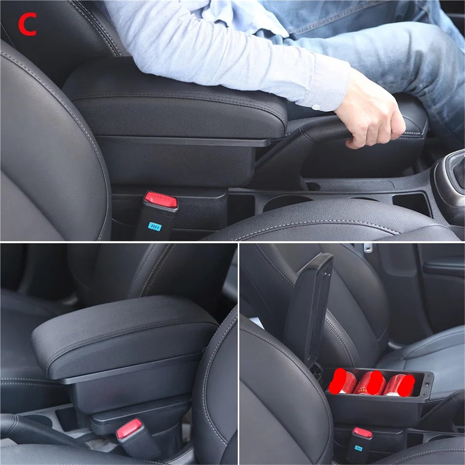 Bandeja de Silicona para Consola Reposabrazos compatible con Volkswagen Polo 9N3, caja de almacenamiento para reposabrazos de coche (2002-2009), accesorios interiores USB.(B1 Black red 3USB)