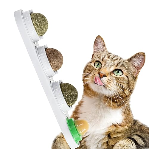 Catnip Toy for Cats Self-Adhesive Catnip Wall Ball Rotatable Playing Edible Balls for Cat Natural Healthy Catnip Toys for Cleaning Teeth 4 Pack (Whtie) - Whtie