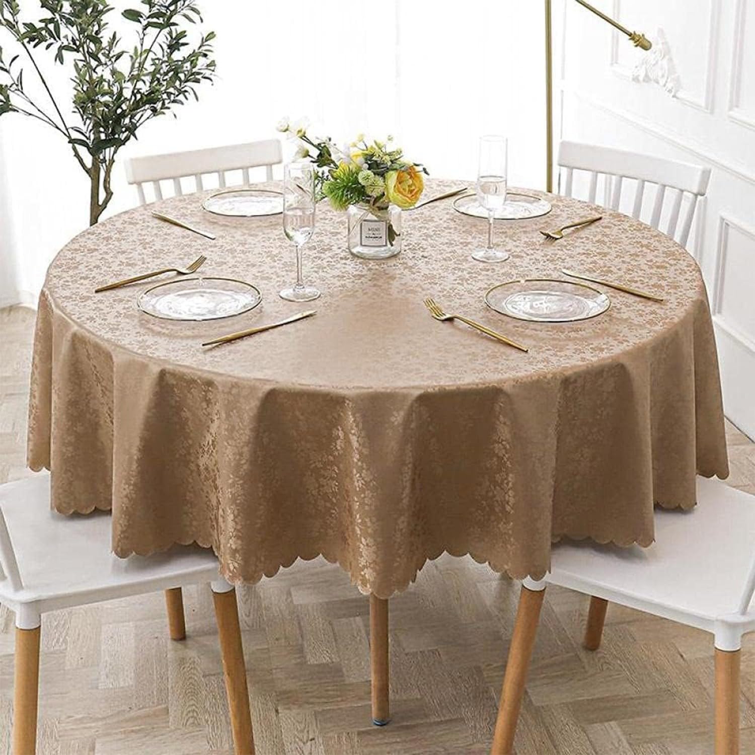 Round Waterproof Tablecloths, PVC Solid Color Table Cover, Wipeable Oil-Proof Table Cloth, European Tablecloth for Home Hotel Restaurant E Diameter, Patio,Weddinggathering I,Diameter of 180 cm