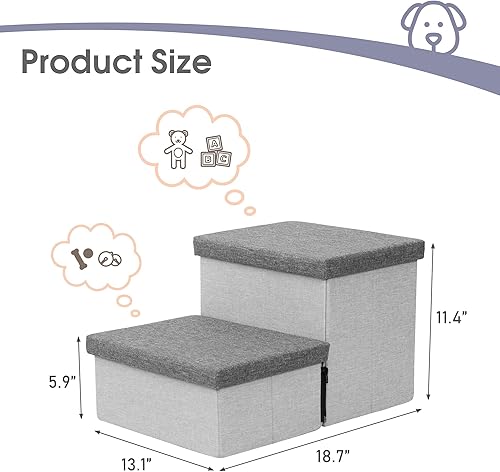 Miniatura 2 de Escaleras para perros con almacenamiento, escalones plegables para perros pequeños, escaleras antideslizantes de 2 niveles para camas altas o sofá y