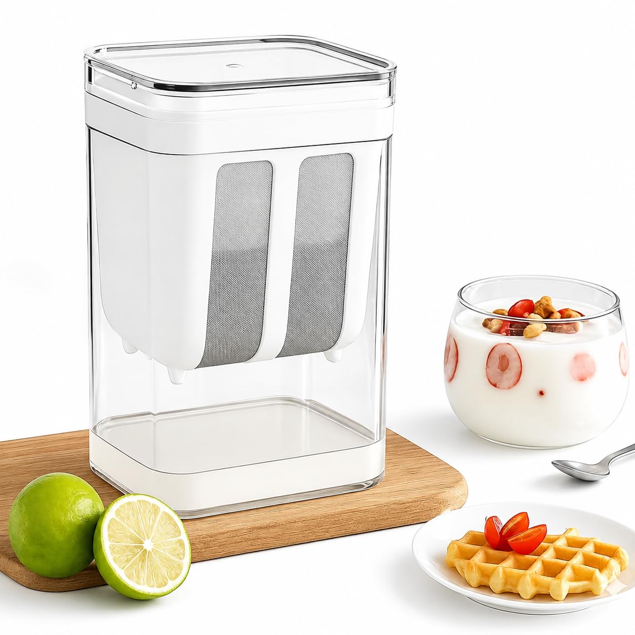 Plastic Multipurpose Greek Yogurt & Hung Curd Maker 1100ml, Durable BPA-Free 2-in-1 Fine Mesh Strainer Box with Lid for Homemade Thick Yogurt, Paneer, Cheese & Whey Separator Kitchen Strainer.-image-39
