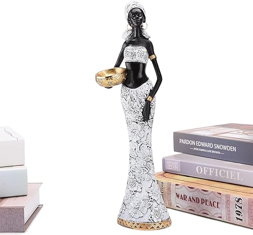Miniatura 6 de Escultura tribal afroamericana de resina 14.9 ''(H) Mujer blanca y negra con frasco sala de estar dormitorio estudio tienda decorativa TQGJPT508