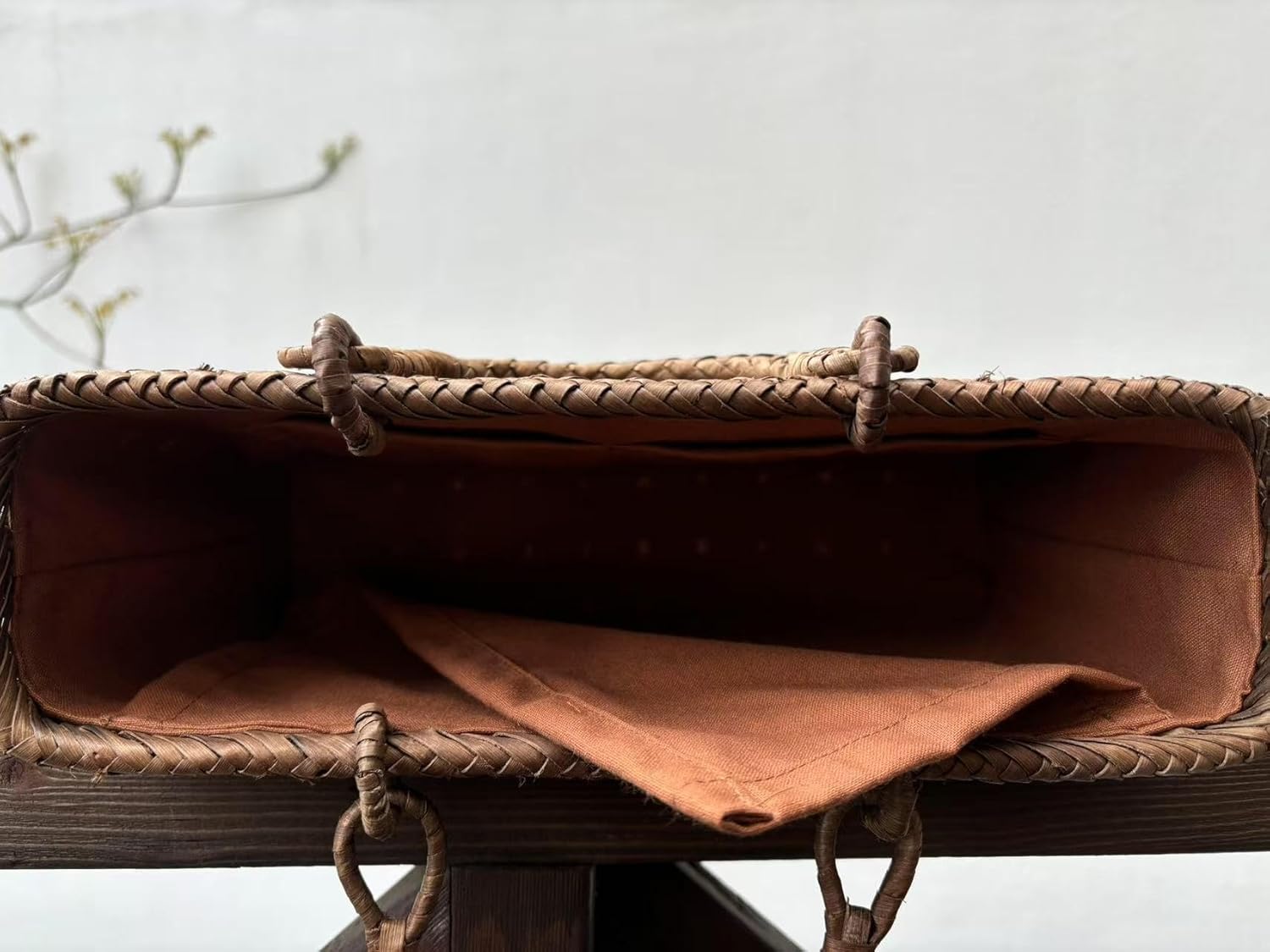 胡桃籠バッグ くるみかごバッグ 市松編み 内布あり シンプル「幅約30cm、縦